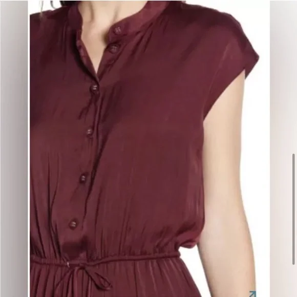 Rebecca Minkoff Ollie Tiered Mini Dress Sz Medium Burgundy Red Cap Sleeve Button - Picture 3 of 6